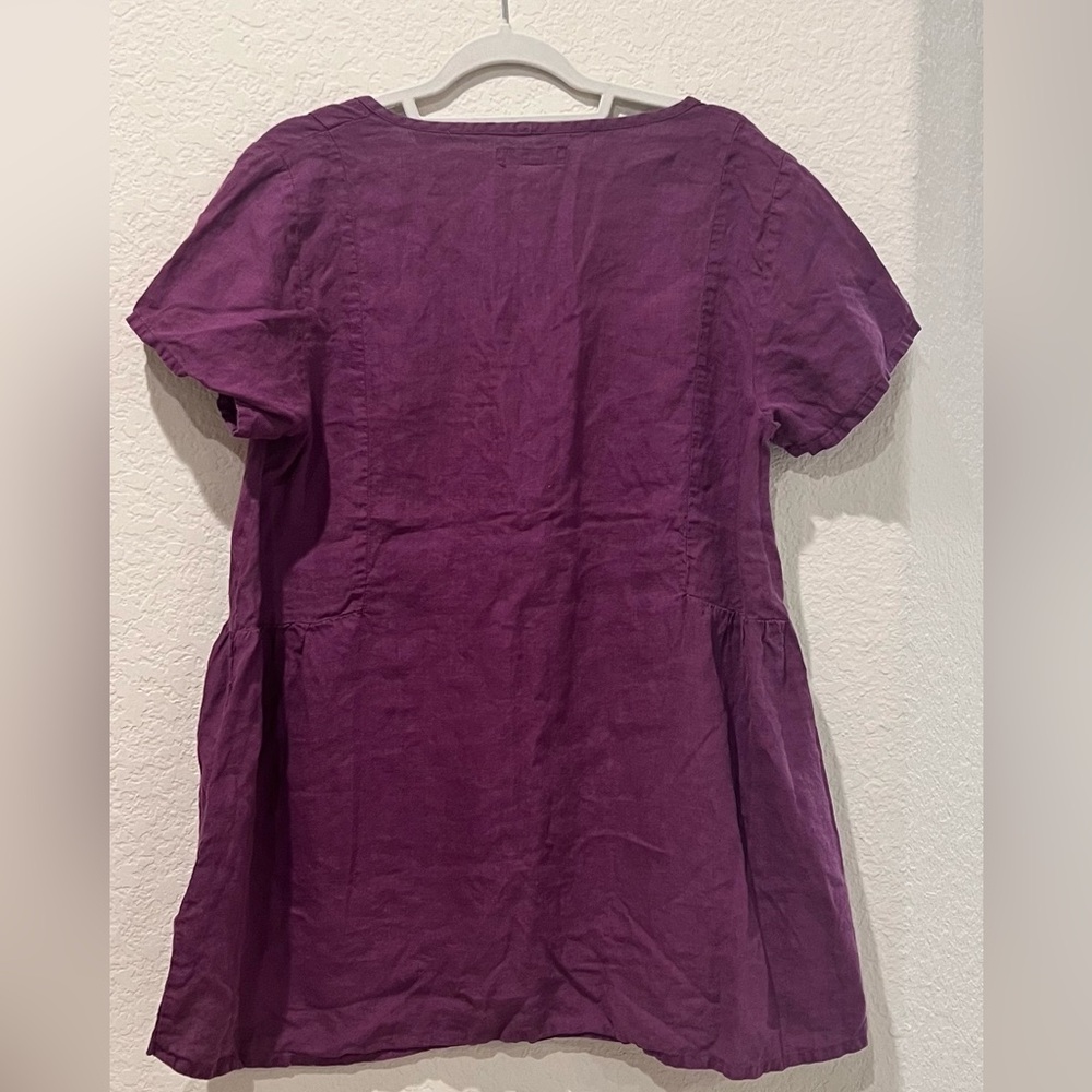 Flax Purple Linen Short-Sleeve Tunic - Picture 2 of 6